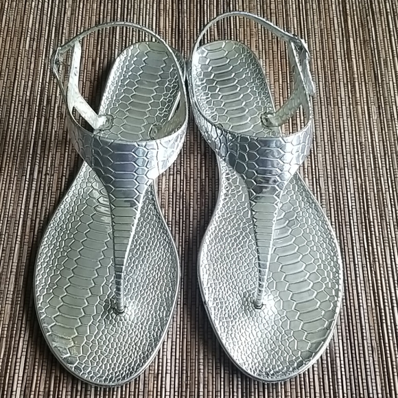 Shoes Silver Thong Sandals With Ankle Straps Poshmark